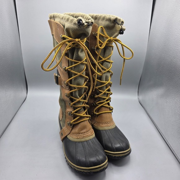 Sorel Shoes - Sorel Conquest Carly II Boots Womens 6.5 Green Tan Tall Waterproof Winter‎ Duck